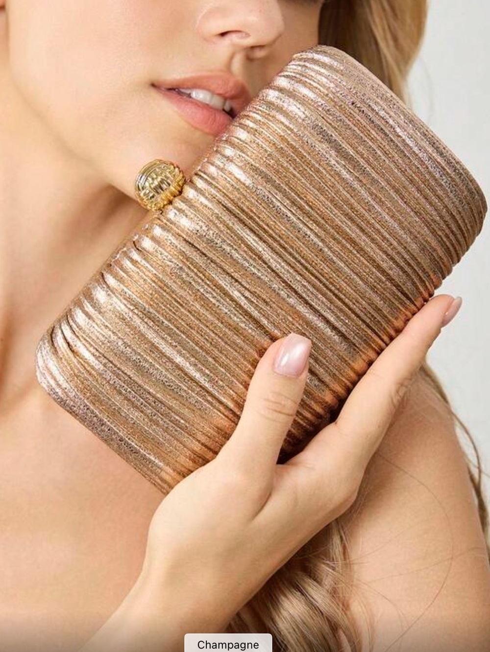 Elegant Champagne Gold  Evening Clutch with Gold Chain